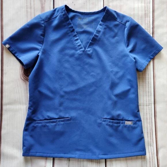 Figs "Casma Three Pocket Scrub Top" Denim Blue V-Neck FW1100 | Women's Size XS - Picture 3 of 13
